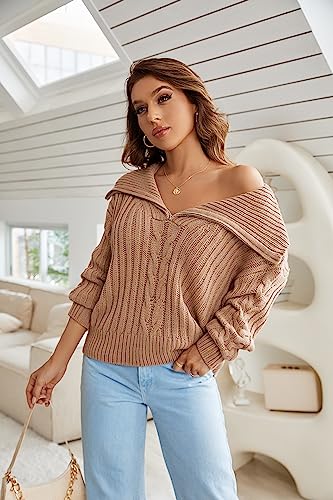 Blooming Jelly Women's Sweater Long Sleeve Quarter Zip Pullover Casual Loose Fit Cable Knit Tops3