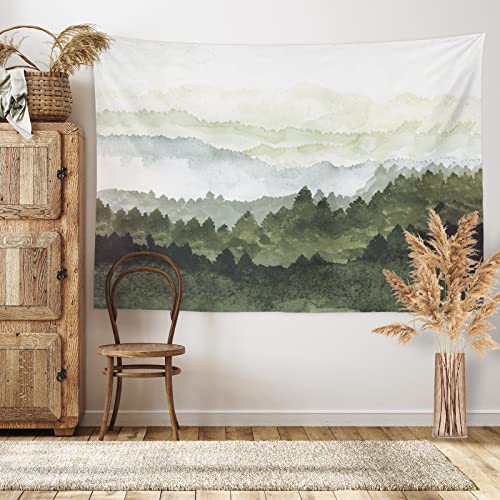 Image of Sage Green Mountain Tapestry Boho Abstract Sun Landscape Wall Hanging Art Mid Century Sunset Tapestries Minimalist Neutral Decor for Bedroom Living Room College Dorm, 59.1" x 82.7", P4