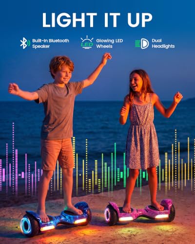 Image of Gyroor G13 Hoverboard with Seat Attachment 6.5 inch All-Terrain Go Kart | LED Lights, Bluetooth Speaker, UL2272 Certified, Adjustable Frame, 7.75 MPH Max Speed, Hoverboard for Kids and Adults