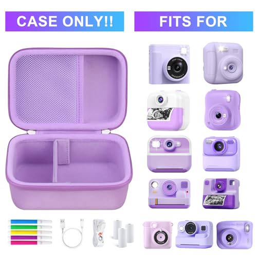 Image of BOVKE Kids Instant Print Camera Case Compatible with Dylanto /ESOXOFFORE /DUDUDRAGON /Cimizi /Gofunly /YEEHAO /SOOGOOEY, Portable Storage Bag Holder Organizer for Photo Paper & Accessories, Purple