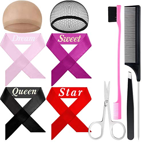4 Pieces Edge Laying Scarf Wig Grip Band Non-slip Hair Wrap Set with Edge Brush, Tweezers, Comb, Scissors, Wig Caps for Women Lace Frontal Wigs, Makeup, Sport, Yoga