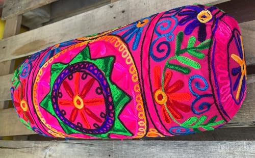 Nackenrolle Boho-Kissenbezug aus Baumwolle, 46 x 18 cm, rund, zylindrisch, für Yoga, Meditation, Reisen, Bodenkissen, bestickt, Rücken-Nacken-Mutterschaftskissenbezug [Nur Abdeckung] (Rose)