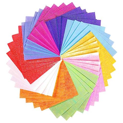 GODLOVEM 50 Sheets Shiny Single Side Square Handmade Origami 10 Colors Iridescent Flicker Hologram Paper for Beginner Kindergarten Handmade DIY, 15x15cm Cover