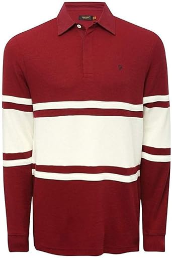 Farah Cotton Rich Long Sleeved Rugby Polo Castle in Burgundy in XXL