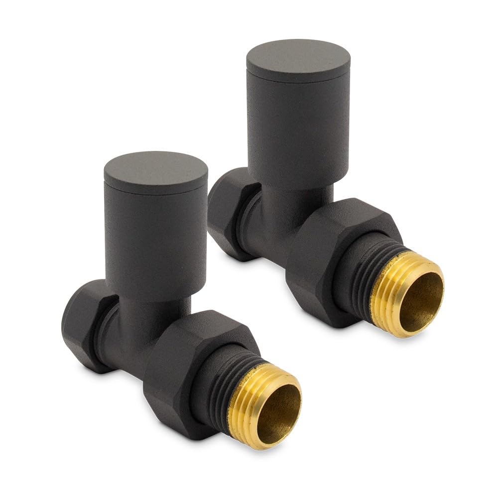 Mineral Anthracite Straight Modern Standard Rounded Radiator Towel Rail Valves Central Heating (Pair) 1/2" BSP