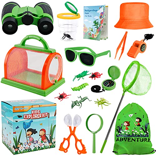 GINMIC Kids Explorer Kit & Bug Catching Kit, 7/11/15 Pcs Outdoor Exploration Kit for Kids Camping with Binoculars, Adventure Toy Gift for 3-12 Years Old Boys Girls (19 Pcs Outdoor Exploration Kit)