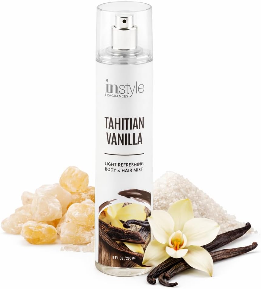 Instyle Fragrances | Body & Hair Mist | Tahitian Vanilla Scent | With Panthenol | CLEAN, Vegan, Paraben Free, Phthalate Free | Premium 8 Fl Oz Spray Bottle