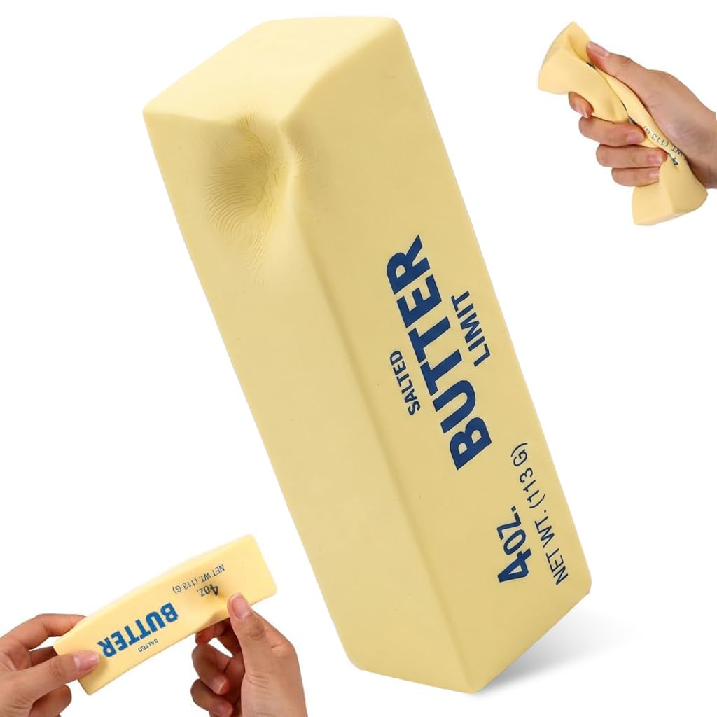 PATPAT® Squeeze Butter Fidget Toys Adults, Realistic Butter Stick Stress Relief Squishy, Soft TPR Sensory Fidget Toy for Anxiety Relief, Desk Toy Novelty Gift for Kids & Adults, 14x4cm-image-0