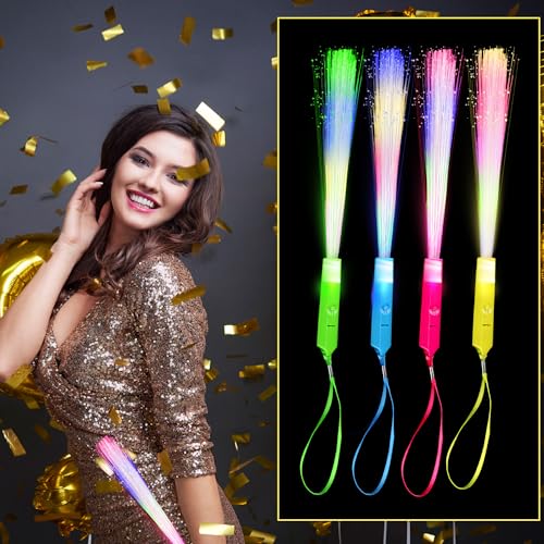 Image of 68 Pcs Neon Fiber Optic Wands Bulk Flashing LED Sticks Light up Wand with 3 Light Modes for Glow Birthday Entertainment Props Party Supplies Carnival Disco (Color Set 2)