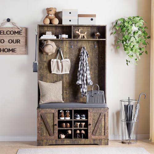 Image of Hall Tree with Bench Entryway Coat Rack with Shoe Storage