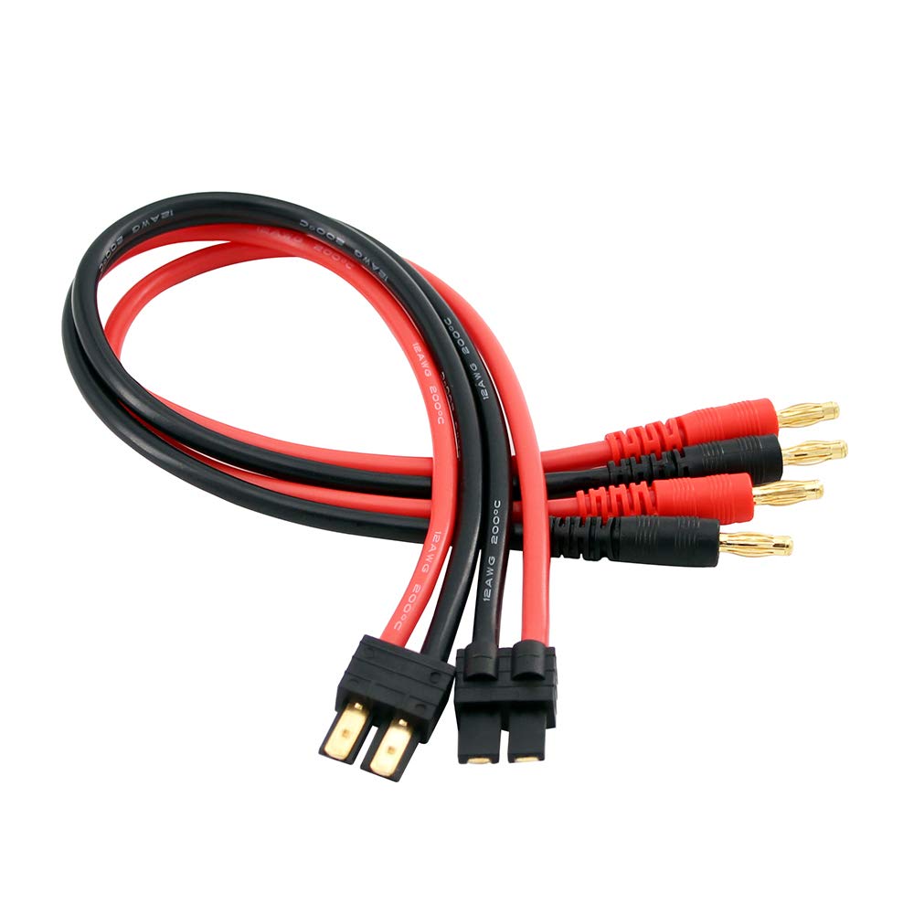 WOODGUILIN Adaptateur T Prise Mâle Vers 4mm Fiche Banane - 2 Pack Avec Câble 30cm 12AWG