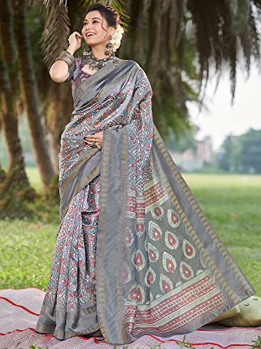 Image of AKHILAM Women's Silk Blend Banarasi Saree With Unstitched Blouse Piece (KASAVU201 HS Parent)