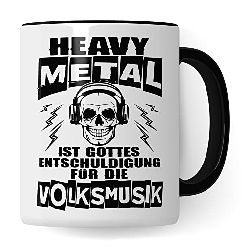 Heavy Metal Taza de café Rocker Metal Fan Idea de regalo Taza de café Metalic Regalo con texto divertido Humor Taza de té Witz Heavy Metal es la excusa de Dios para la música popular (blanco/negro)
