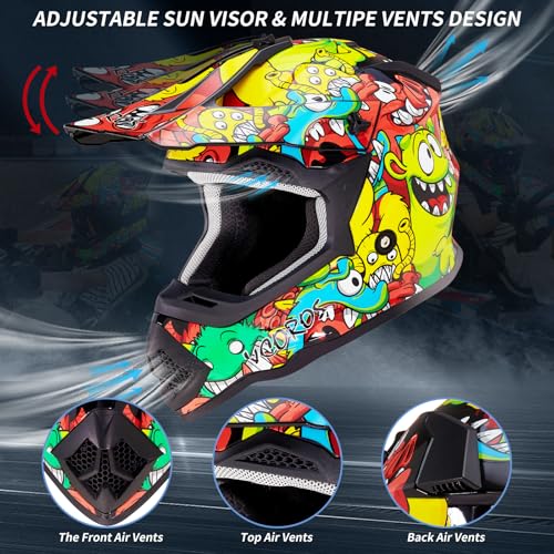 Image of VCOROS Youth Kids Dirt Bike Helmets,Kids Motocross Helmets DOT Approved
