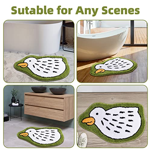 Truedays Bathroom Rugs Cute Absorbent Bath Mat Non Slip Bath Rug Fun Animal Shaped Shaggy Shower Rugs Washable,Green&White Duck #TOP6