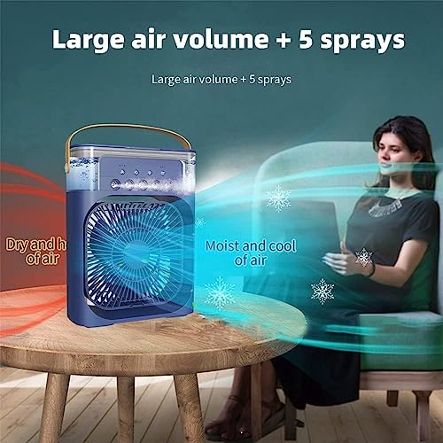 Image of Drumstone (𝟏𝟓 𝐘𝐞𝐚𝐫𝐬 𝐰𝐚𝐫𝐫𝐚𝐧𝐭𝐲) Mini Portable Air Cooler Fan - USB Powered, 3-Speed, Cool Mist Humidifier, 7-Color LED Light & Timer for Home, Office & Travel