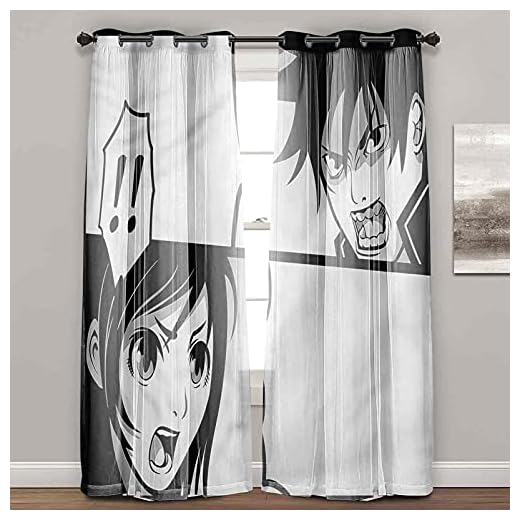 Mörkläggningsgardin, anime, japansk tecknad serie, bondgårdsgardiner för vardagsrum (2 paneler B 132 x L 203 cm)