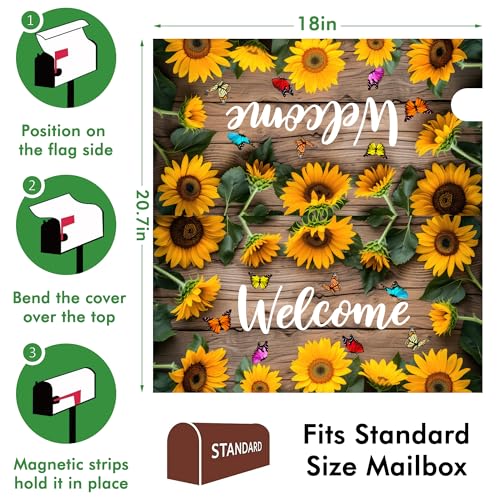 Image of Mailbox Covers Magnetic Standard Size,Sunflowers Butterfly on Rustic Wooden Board Spring Summer Welcome Magnetic Mailbox Covers for Holiday Garden Yard Outside Decor 18 inchx21 inch