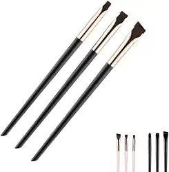 Kit 3 Pinceis Profissionais Chanfrados para Sobrancelhas Delineador Henna (Preto e Dourado)