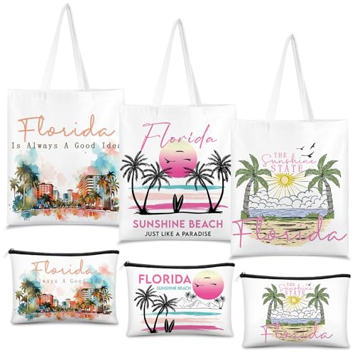 Reginary 6 Pcs City Souvenirs Gifts New York Italy Chicago Seattle Los Angeles Souvenir Canvas Tote Bag Cosmetic Bag Women