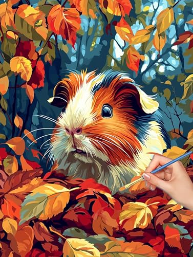 Fall Paint by Numbers for Adults, DIY Paint by Numbers Guinea Pig, Painting by Number for Adults Beginners, Canvas Kits with Bru