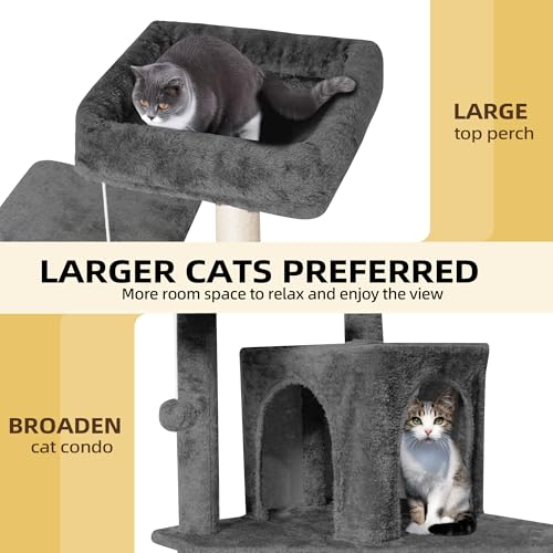 Image of 54inch Large Cat Tree Tower Condo with Hammock for Indoor Cats, Soft Plush Multi-Level Climbing Tree Cat House with Cat Cave, Scratching Post, Sisal Rope, Grey Black