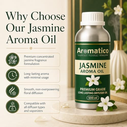Image of AROMATICO Jasmine Diffuser Oil with Strong, Long-Lasting Aroma for Homes, Offices & Showrooms | Aromatherapy, Diffusers, Air Purifiers, Vaporizers -500ML