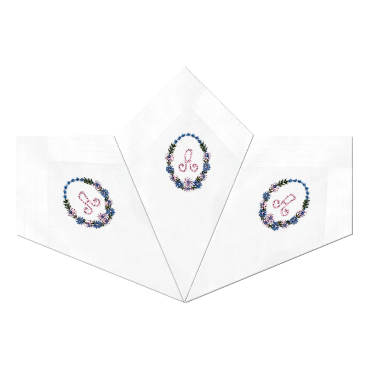 Warwick & Vance 3 Pack Of Womens/Ladies White Satin Bordered Handkerchiefs With Floral Embroidered Initials, Letter A