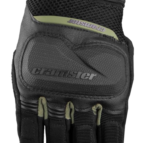 Image of Cramster Breezer SP Gloves - Motorcycle Riding Leather Gloves | Impact Protection | Abrasion Resistance | Carpus Bone Protector - Black Olive Green, 2XL