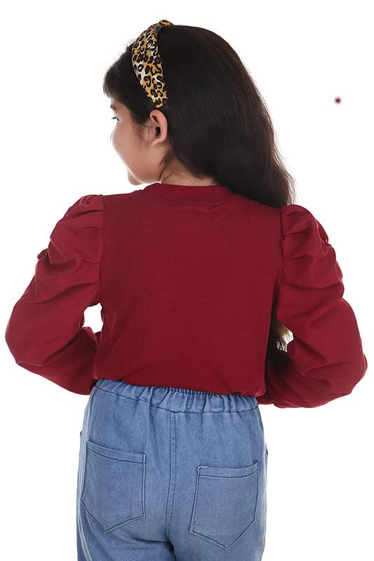 KIROTO Stylish & Fancy Full Sleeves Tops for Girls Puff Sleeve Top (Cotton) Girls Kids Top Maroon 1