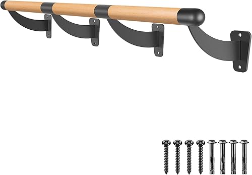 Miniatura 6 de SELEWARE Barre de ballet de madera de 4 a 12 pies de largo, sistema de barra de montaje en pared para el hogar o estudio, movimientos de barre de