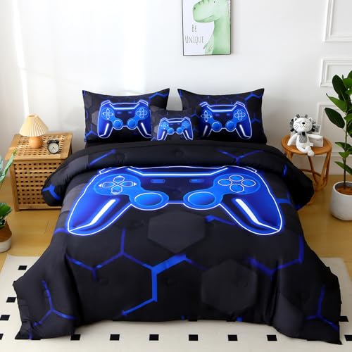 BYHOFMLY Blue Gamer Twin Comforter Set for Kids, 6Pcs