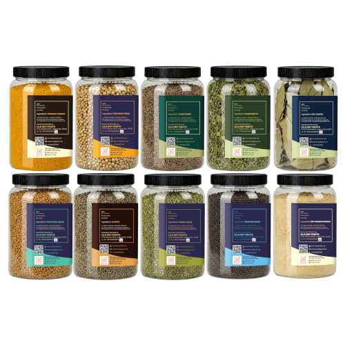 Image of LILA DRY FRUITS Indian Kitchen Pro Spices Masala Combo | Haldi, Dhania, Jeera, Saunf, Rai, Methi Dana, Kasuri Methi, Tej Patta, Ajwain & Sonth 100 Gms Each