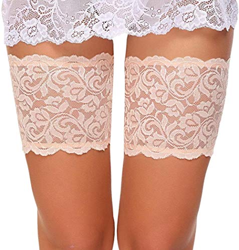 Tanzimarket Ligas elásticas Encaje Correas de Muslo Calcetines Anti-Rozaduras Anti Rozaduras-SG_Beige