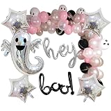 HPWF Halloween Boo Balloon Garland Kit, White Grey Pink Latex Balloons, Star Hey Bool Spooky Ghost F