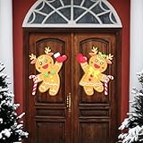 Zzbakress 2 Pcs Christmas Gingerbread Front Door Decorations Hanging Sign for Home Front Porch Walls Gingerbread Indoor Outdoor Christmas Decorations Boy and Girl Gingerbread Decors (Vivid)