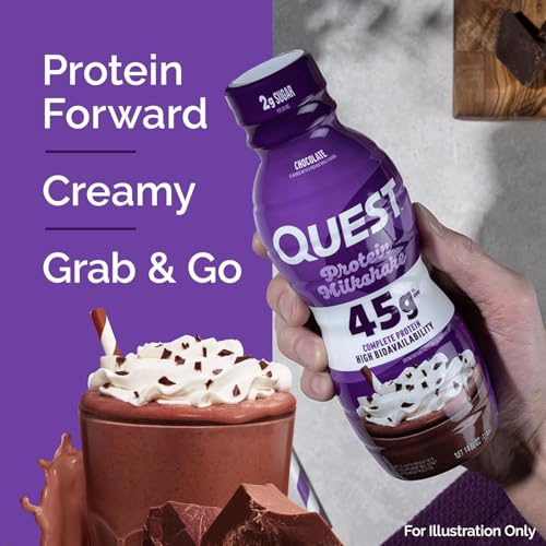 Image of Quest Nutrition Chocolate Protein Shake,45g Protein,2g Sugar,4g Net Carbs,Ready to Drink,Gluten Free,(Pack of 24)