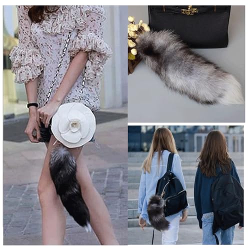 tintoke Fuchsschwanz,fox tail,Fuchsschwanz Anhänger etwa 40cm Fell Schwanz Keychain fox tail keychain Auto Schlüsselketten Anhänger Weich Flaumig Dicht Dekoration (schwarz)