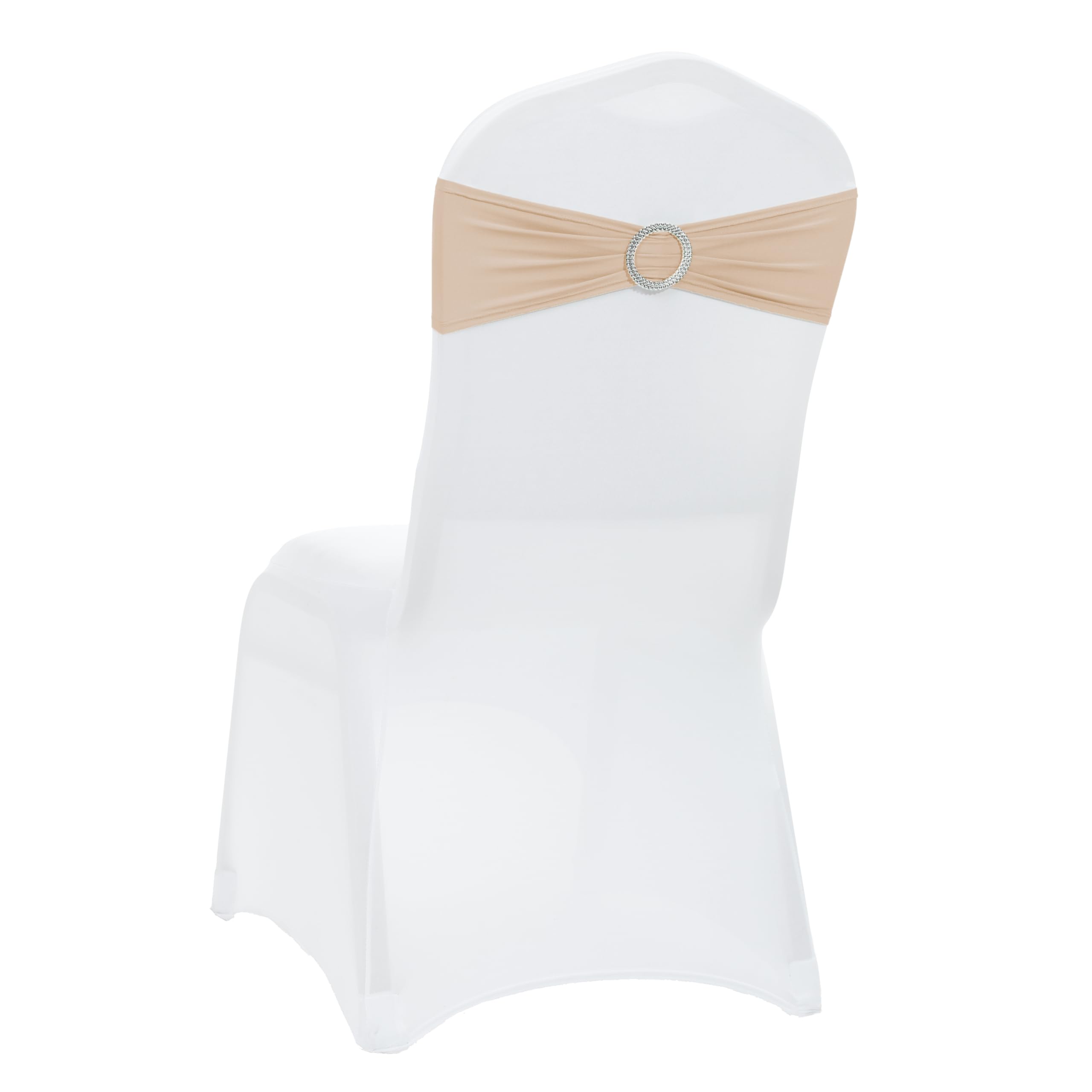 VDS - Champagne | Spandex Chair Sashes Bows | 150 PCS | Stretch Elastic Banquet Universal Folding Chair Band Tie with Silver Buckle Slider for Wedding Party Conference Celebration Event Decoration โ image 1