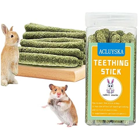Natural Timothy Hay Sticks 7oz/25PCS&bunny Molar Stick Chew Toys for Rabbits, Chinchillas, Guinea Pigs, Hamsters and Other Small Animals Treats Accessories Cover