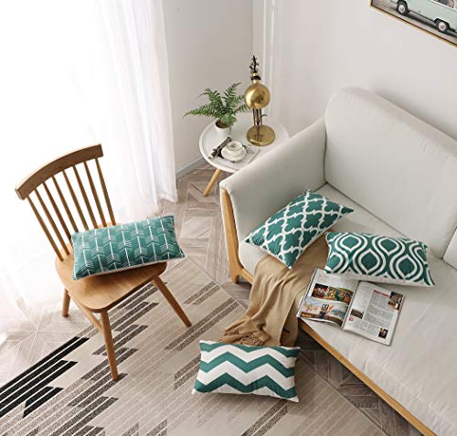 Fanhomcy Set Of 4 Throw Pillow Covers Geometric Pattern Teal Quatrefoil Arrow Ogee Chevron Luxury Decorative Pillow Cases Home Decor 12X20 Inches Lumbar Pillowcases #TOP1