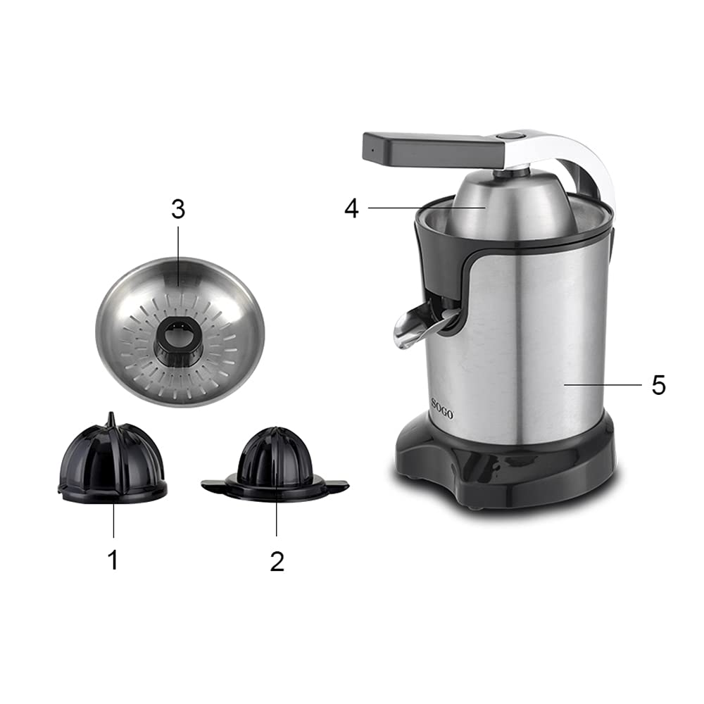 SOGO Exprimidor de Zumo Cítrico con Palanca 600W - Exprimidor Silencioso y Fácil de Limpiar (SS-5195)