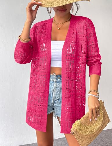 Image of Zeagoo Womens 2026 Summer Crochet Cardigan Sweaters Lightweight Long Sleeve Open Front Kimono Boho Knit Cover Ups