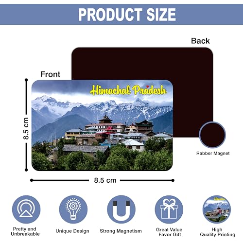 Image of Elegant Fridge Magnet with Themes |Rectangular Size Refrigerator Magnet with Magnetic Rubber Back | Pack of 1, 8.6cm X 5.4cm (Himachal Pradesh - Design 1)