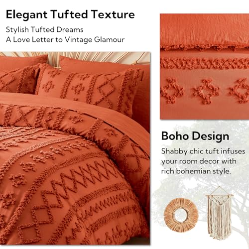 Image of MR&HM Full Size Bed Sheets and Comforter Set Terracotta, 7 Pieces Tufted Boho Beddding Sets, Farmhouse Bed in a Bag with 1 Comforter, 2 Pillow Shams, 2 Pillowcases, 1 Flat Sheet, 1 Fitted Sheet