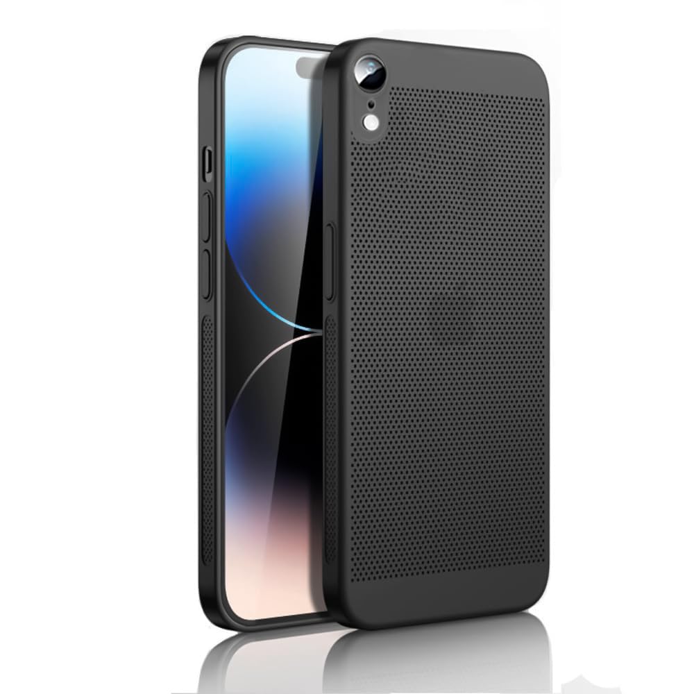Dl3 Mobilak Case For iPhone XR Heat Dissipation Case with Built-in Camera Lens Protector Slim Fit Breathable Cooling Anti-Fingerprint Hard PC Back Shockproof Cover - Black