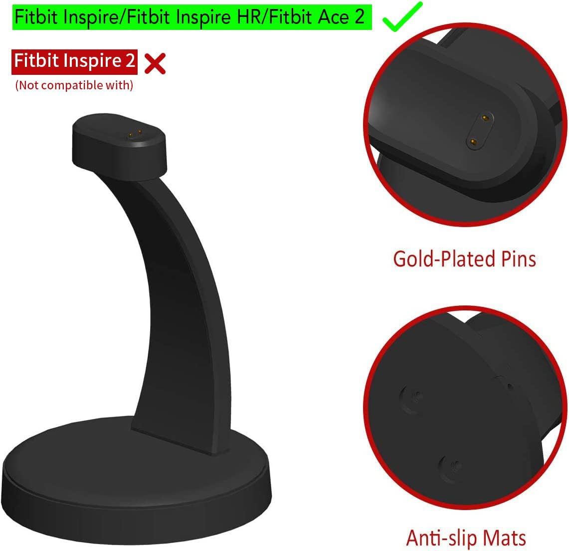 GOSETH Compatible with Fitbit Inspire and Fitbit Inspire HR Charger Stand,Replacement Charging Dock Station for Fitbit Inspire HR/Fitbit Ace 2 (Can Work with case)