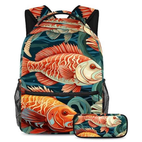 Trousse et sac à dos poissons colorés d'art motif marin original pour adolescents