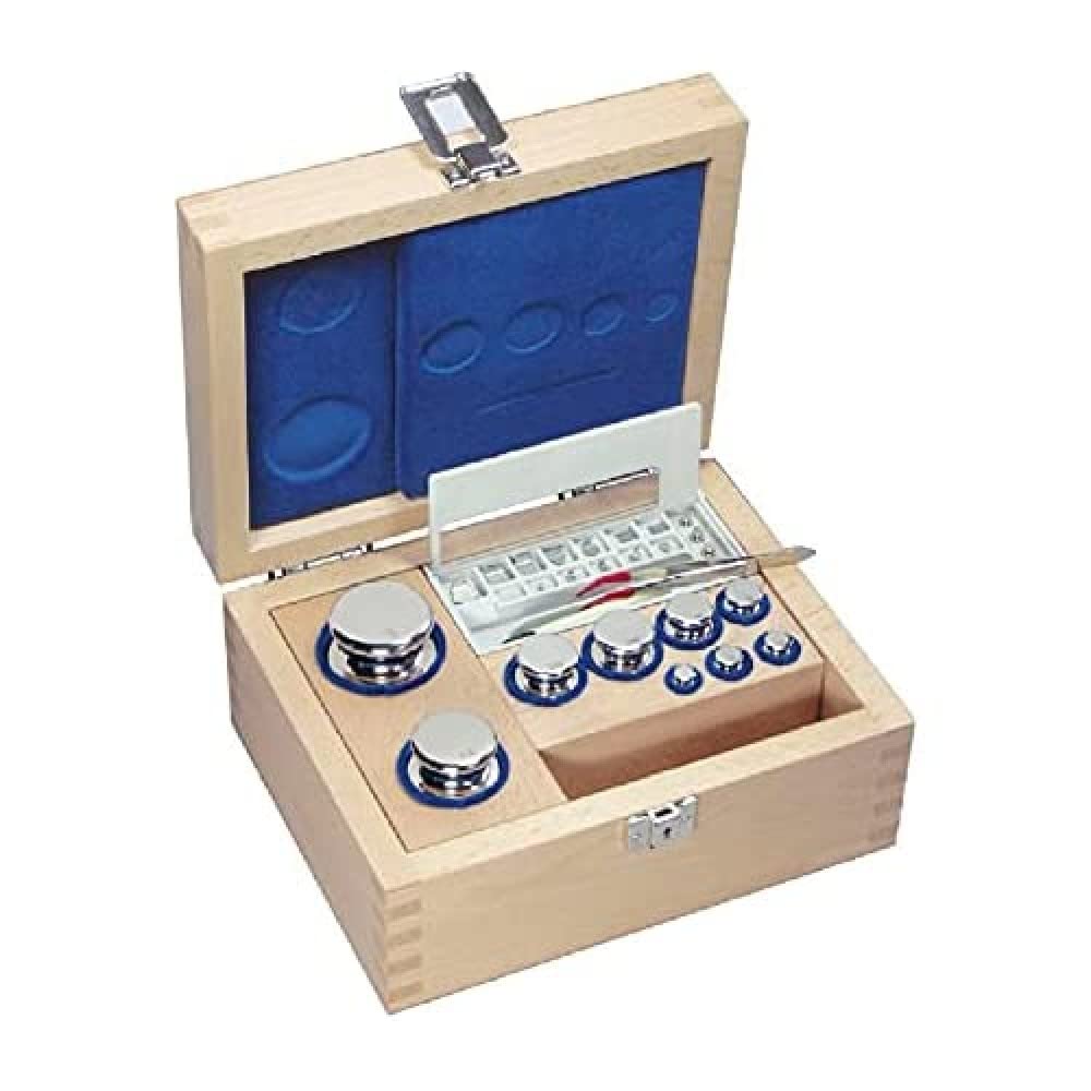 F1 1 Mg - 100 G Juego de pesas en caja de madera, acero inoxidable
