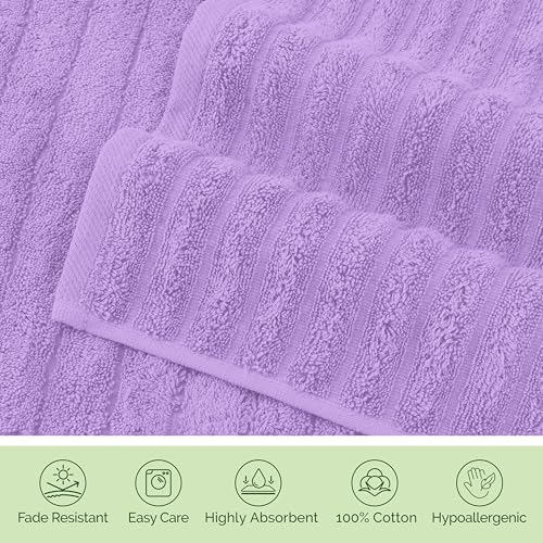 Image of Elegant Comfort 100% Turkish Cotton Corduroy Ribbed Luxury Washcloths 6 Pack Soft 13 x 13 Inch - Higly Absorbent, Durable, Quick Dry, Spa Premium Hotel Quality for Bathroom or Travel, Lilac